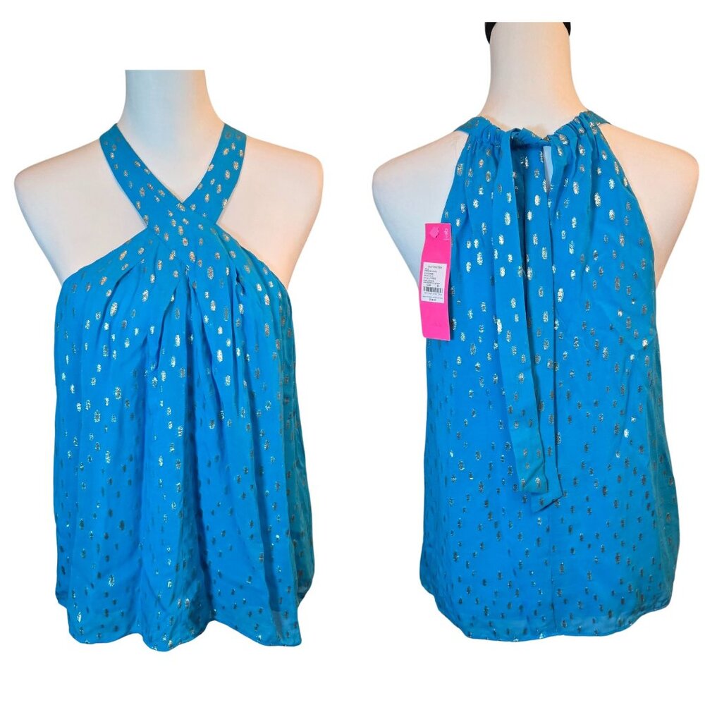 LILY PULITZER Rori Halter Top Sz: M  Cumulous Blue Metallic